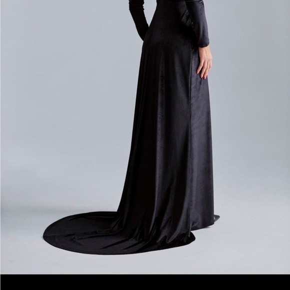 Emerald Green Velvet Dress with Train, Deep Back Velvet Dress - Picture 8 of 8